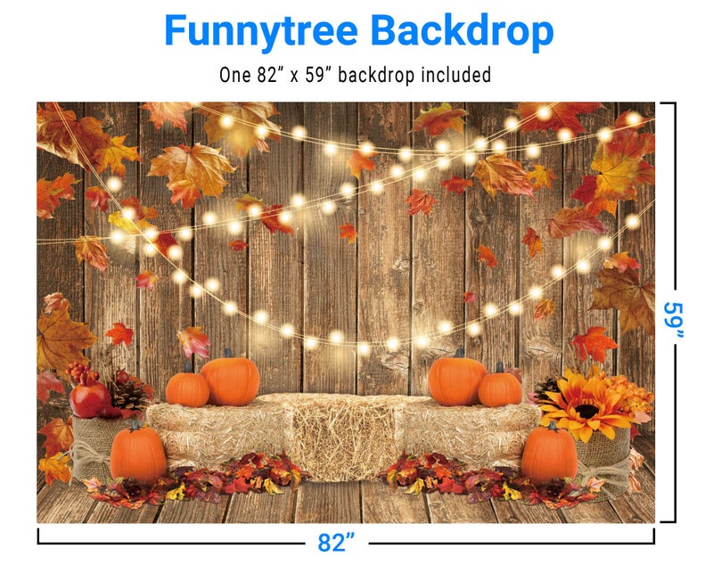 Funnytree 7x5FT Fall Pumpkin Photography Backdrop Autumn Thanksgiving Harvest Hay Leaves Wooden Background Sunflower Maple Baby Shower Banner Decoration Party Supplies Photo Booth Prop - Image 2